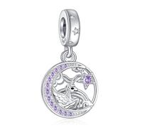 NINGAN Sterling Silber 925 Einhorn Anhänger Damen Armband Charm Halskette Anhänger Glänzend lila Edelstein Anhänger passend für Damen Armband(A)