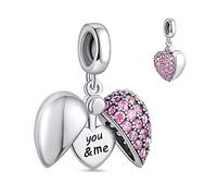 NINGAN “You&Me ” Herz Charm-Anhänger 925 Sterling Silber Charm Bead für europäische Armbänder und Halsketten (Lila)