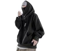 Ninja Hoodie Herren, Harajuku Pullover mit Kapuze Kapuzenpullover Hip Hop Schalkragen Rollkragenpullover Vintage Double Neckline Hoodie Oversized Fleece Sweatshirts Streetwear