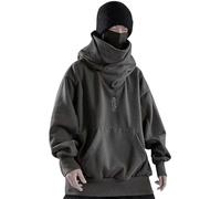 Ninja Hoodie Herren Vintage Hip Hop Pullover mit Kapuze Rollkragenpullover Harajuku Schalkragen Kapuzenpullover Oversized Double Neckline Hoodie Dicke Fleece Sweatshirts Streetwear (Color : B, Size