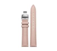 NINOMA Weiches Echtleder-Uhrenarmband 12 mm 14 mm 15 16 mm 18 mm Damenarmband mit Schmetterlingsschnalle, kompatibel mit Tissot, Longines, Casio, Fossil(Light pink silver,16mm)