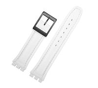 NINOMA Weiches Rindslederarmband, kompatibel mit Swatch-Uhrenarmband, 17 mm, 19 mm, Handgelenkband, blau, rot, schwarz, Uhrenarmbänder, Damen, Herren, Uhrengürtel, Zubehör(White BK,19mm)