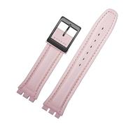 NINOMA Weiches Rindslederarmband, kompatibel mit Swatch-Uhrenarmband, 17 mm, 19 mm, Handgelenkband, blau, rot, schwarz, Uhrenarmbänder, Damen, Herren, Uhrengürtel, Zubehör(Pink bk,17mm)