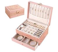 Ninonly Schmuckkästchen Ohrringe mit 2 Ebenen Printed Schmuckkästchen für Damen Mädchen PU-Leder Schmuckaufbewahrung Ohrringe für Ringe Armbänder Halskette Mit Schloss und Schlüssel Weiß