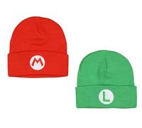 Nintendo Beanie | Super Mario Bros. Mario und Luigi bestickter Aufnäher, 2er-Pack, Strickmütze mit Bündchen, kaltes Wetter, Beanie-Set für Damen und Herren, mehrfarbig, Mehrfarbig, Einheitsgröße