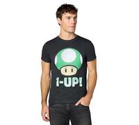 Nintendo Herren Mario 1-up Mushroom T-Shirt, Dunkelgrau meliert, XL