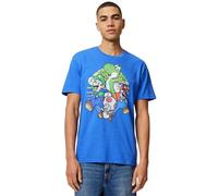 Nintendo Herren Mario and Friends Circle Retro T-Shirt, Royal Blue Heather, Klein