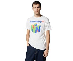 Nintendo Herren N64 Logo Kurzarm T-Shirt, Weiss/opulenter Garten, XL