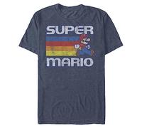 Nintendo Herren Super Mario Running Retro Stripe T-Shirt, Marineblau meliert, 3X-Groß