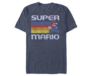 Nintendo Herren Super Mario Running Retro Stripe T-Shirt, Marineblau meliert, XL