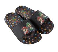 Nintendo Jungen Mario Slide Sandalen - Super Mario Schuhe - Mario, Luigi, Kirby und Donkey Kong Slide Sandalen Schuhe, Schwarz, 1 Big Kid