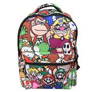 Nintendo Super Mario Rucksack für Jungen und Mädchen, Schultasche mit Vordertasche, Allover-Charakter-Druck, Gaming-Büchertasche mit gepolstertem Rücken und verstellbaren Netzgurten