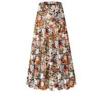 NiPaMi Damen-Maxi-Röcke, Chiffon, fließend, Boho, Herbst, elastische Taille, plissiert, A-Linie, langer Rock für Damen 2025, Kaffeebraun, Blumenmuster, 24, Groß