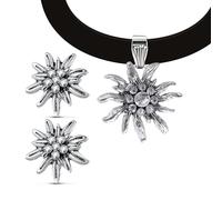 Nirecu Trachtenschmuck Damen Set,Edelweiß Halskette Und Ohrstecker FüR Damen,Bayerisch Dirndl Schmuck Trachtenkette,Edelweiss Deko Dirndl Accessoires, Kropfkette Elastisch