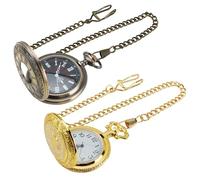 NIRJIK Taschenuhr Mit Kette Herren Vintage Pocket Watch Set 2 Stück In Gold Und Bronze Klassisches Quarz Design Für Alltag Sammlung Und Formelle Anlässe