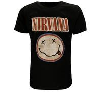 Nirvana Distressed Logo Smiley T-Shirt - Offizielles Merchandise L Schwarz