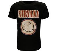Nirvana Distressed Logo Smiley T-Shirt - Offizielles Merchandise M Schwarz