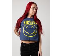 Nirvana - Happy Face Flower Sniffin Cropped Navy - T-Shirt - Blau - L - 65% Baumwolle, 35% Polyester Blau L