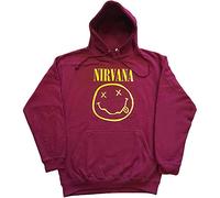 Nirvana Kapuzenpullover Gelb Smile Band Logo Nue offiziell Unisex Maroon Rot XL