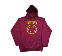 Nirvana Kapuzenpullover Gelb Smiley Band Logo Nue offiziell Unisex Maroon Rot XXL
