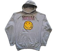 Nirvana Kapuzenpullover Smile Rosa Band Logo Nue offiziell Unisex Grau Pullover XL