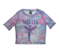 Nirvana Mesh Crop Top T Shirt Angelic Blau Mono Logo Nue offiziell Damen Weiß M