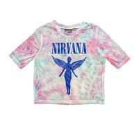 Nirvana Mesh Crop Top T Shirt Angelic Blau Mono Logo Nue offiziell Damen Weiß S