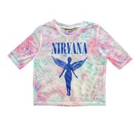 Nirvana Mesh Crop Top T Shirt Angelic Blau Mono Logo Nue offiziell Damen Weiß XS