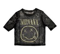 Nirvana - Yellow Happy Face Mesh Cropped - Girly - Schwarz - XL - 95% Polyester, 5% Elastan Schwarz XL