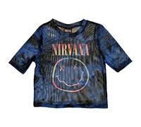 Nirvana Mesh Crop Top T Shirt Pastel Smile Band Logo Nue offiziell Damen Blau M
