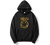 Nirvana Nevermind Lächeln Hoodie gelb Smiley Band Logo offizielle Unisex Pullover, hip-hop Mode Paar muss-haben Pullover, Mit Kapuze Sweatshirt schwarz (Black,M)