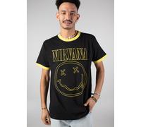 Nirvana - Outline Happy Face Ringer - T-Shirt - Schwarz - S - 60% Baumwolle, 40% Polyester Schwarz S