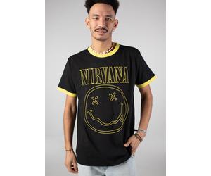 Nirvana - Outline Happy Face Ringer - T-Shirt - Schwarz - S - 60% Baumwolle, 40% Polyester Schwarz S