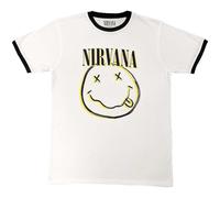 Nirvana Ringer T Shirt Double Smile Band Logo Nue offiziell Unisex Weiß XL