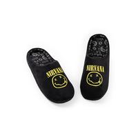 Nirvana Schwarze Unisex-Pantoletten mit Logo | Bequeme Hausschuhe zum Entspannen | Musikband-Merchandise | Lässige Homewear Merchandise