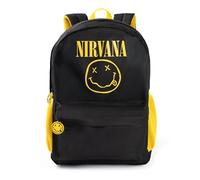 Nirvana Schwarzer Unisex-Rucksack mit Logo | Strapazierfähiger Stoff mit Fronttasche und seitlichen Netztaschen | Schulranzen zum Tragen von Büchern und persönlichen Gegenständen