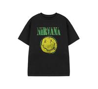 Nirvana Schwarzes Kurzarm-T-Shirt für Kinder | Gelbes Logo-Grafik-T-Shirt für Kinder | Grunge-Musikband Unisex-Bekleidung für Teenager | Jugend-Top im Vintage-Stil | Rock-Merchandise-Geschenk