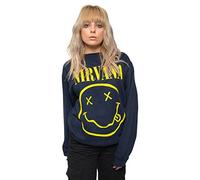 Nirvana Sweatshirt Gelb Smile Band Logo Nue offiziell Unisex Navy Blau S