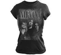 Nirvana T Shirt Faded Faces Band Logo Nue offiziell Damen Skinny Fit Schwarz XXL
