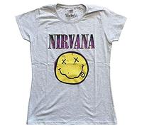 Nirvana T Shirt Smile Rosa Band Logo offiziell Damen Skinny Fit Heather Grau L