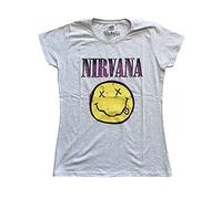 Nirvana T Shirt Smile Rosa Band Logo offiziell Damen Skinny Fit Heather Grau XXL