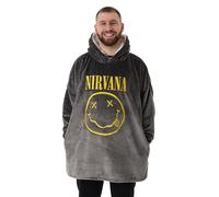 Nirvana Tragbarer Decken-Hoodie für Herren | Grauer Kapuzenpullover für Erwachsene Logo-Gesichtsgrafikdruck | Rockband-Loungewear in Einheitsgröße mit Sherpa-Futter