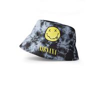 Nirvana Unisex Schwarz-Grauer Batik-Eimerhut | Klassische Logo-Mütze für Erwachsene | Lässige Rockband-Kopfbedeckung | Grungey Sonnenschutz-Accessoire