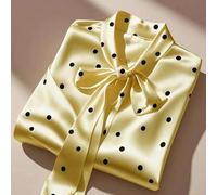 Nische Design Polka Dot Satinbluse, Schleifenkragen, Glockenärmel, elegante luxuriöse Slim Fit Bürooberbekleidung für Frauen im Frühling