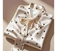 Nische Design Polka Dot Satinbluse, Schleifenkragen, Glockenärmel, elegantes luxuriöses Slim Fit Bürohemd für Frauen im Frühling