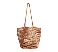 Nishiyuenyi Damen Umhängetasche Großer Gewebter Shopper Sommer Strandtasche Beuteltasche Aus Leichtem Seilmaterial mit Breitem Gurt für Den Urlaub Und Den Alltag, Khaki