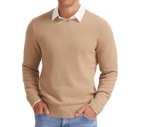 NITAGUT Men's Sweater, Round Neck, Casual, Classic, Knitwear, Lightweight Sweater with Ribbed Trim, Camel, X-Large