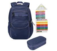 NITRO Schulrucksack 3 Teile Set Future Hero Night Sky 1986 rmv | Jungen Mädchen Schultasche Schulmappe Schulrucksackset mit 31tlg. Stifte Füllung