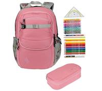 NITRO Schulrucksack 3 Teile Set Future Hero Woodrose 1997 rmv | Jungen Mädchen Schultasche Schulmappe Schulrucksackset mit 31tlg. Stifte Füllung