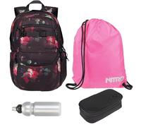 NITRO Schulrucksack 4 Teile Set Future Hero Black Rose 1972 rtmf | Schulrucksack Jungen Mädchen Schultasche Schulmappe Rucksack Box Sportbeutel Trinkflasche Laptopfach